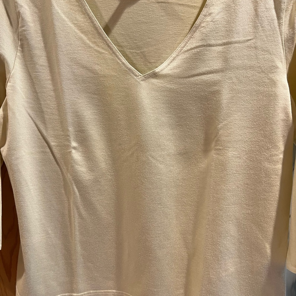 Linda Allard Ellen Tracy Elegant Lemon Ice V-Neck Sweater - Size: Large